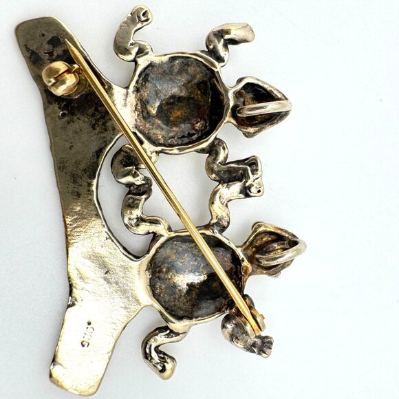 Sterling Silver Double Frog Brooch Pin .925 Unique Vtg Nature-Inspired Design - Picture 6 of 9